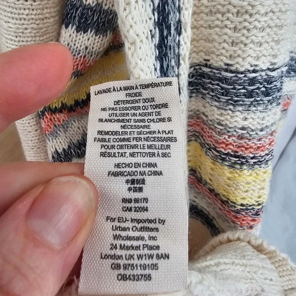 Free People Deck Chair Knit Sweater Kimono Cardi Top M L Cream Stripe Coastal - Picture 10 of 10